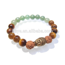 Tiger Eye Jade Beaded Wooden Buddha pulsera con cuentas